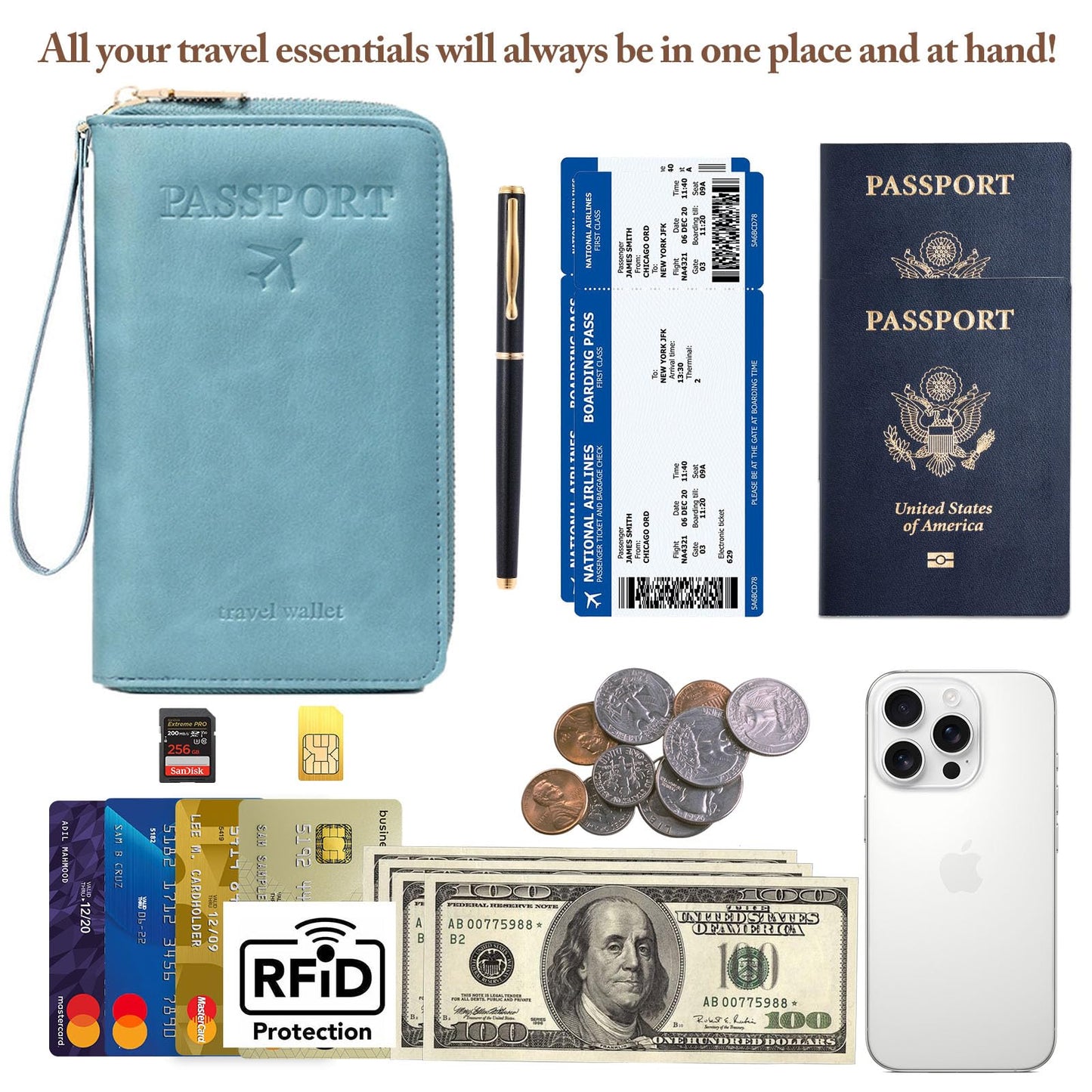 Family Passport Holder for Travel Women and Men RFID Passport Holder with Card Slots Holder Passport Case Passport cover Passport Wallet Travel Essentials and Accessories