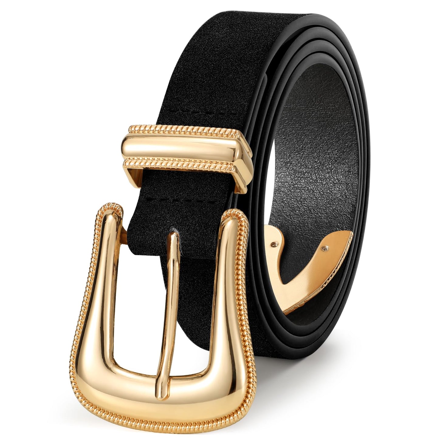 XZQTIVE Women’s Western Suede Leather Belt with Retro Gold Buckle – Adjustable Cowgirl Belt for Jeans,Dresses & Country Style