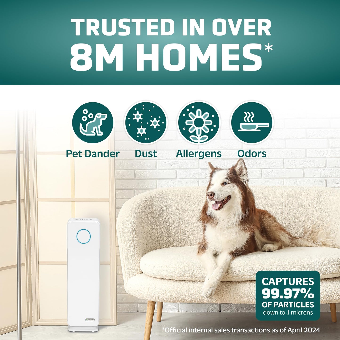 GermGuardian 5-In-1 HEPA Air Purifier for Home, Pet Air Purifier with HEPA Air Filter & UV-C Light, AC4300BPTCA, 743 Sq. Ft., 22'' Tower, Black