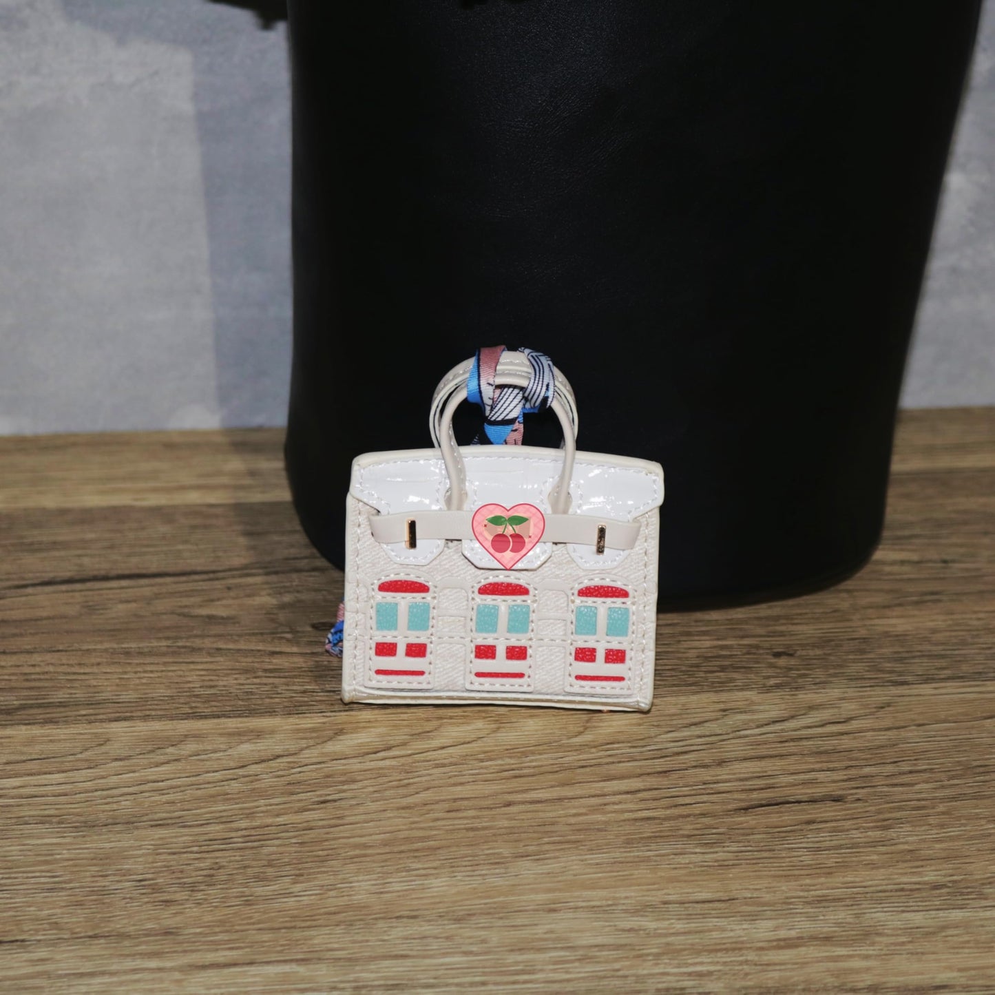 Buyborgood 2 PCS Women Mini Backpack Keychain Accessories Key Pouch Holder Coin Purse Bag Charm Wallet (Black + Ivory)