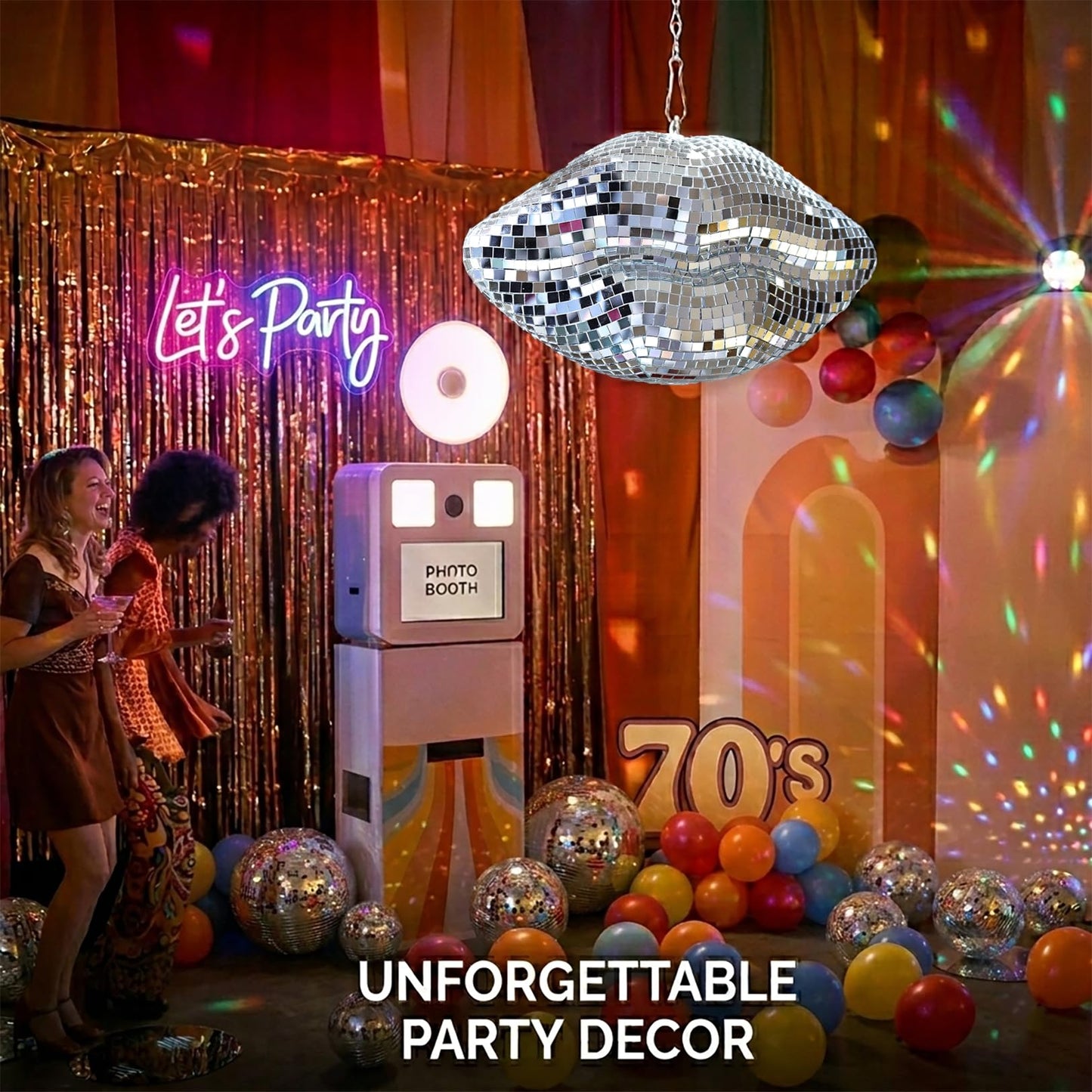 Lips Disco Ball Decor, Hanging Silver Disco Ball Ornament, Lip-Shaped Pop Art Decoration, Cute Handmade Gift for Retro Party, Bedroom, Wedding, Christmas