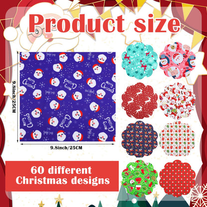 Tudomro 60 Pieces Christmas Fabric Squares 10 x 10 Inch Christmas Sewing Quilting Material Bundles Holiday Santa Tree Claus Elk Snowflake Printing Fabric for Patchwork Sewing DIY Party