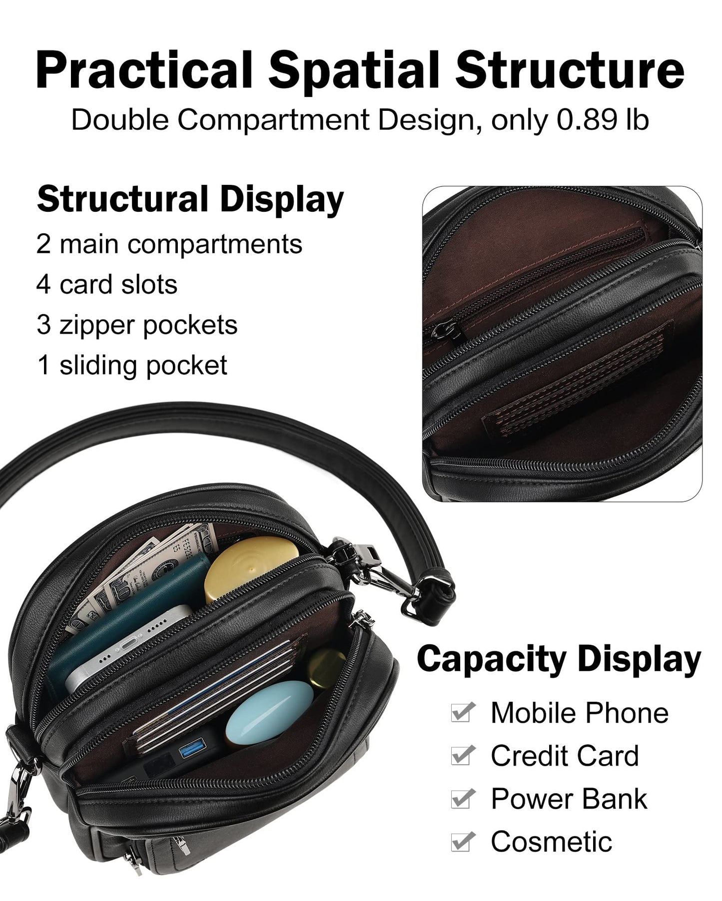 FADEON Small Purses for Women Crossbody Bags, Designer PU Leather Mini Cross Body Purse Travel Shoulder Bag Card Slots