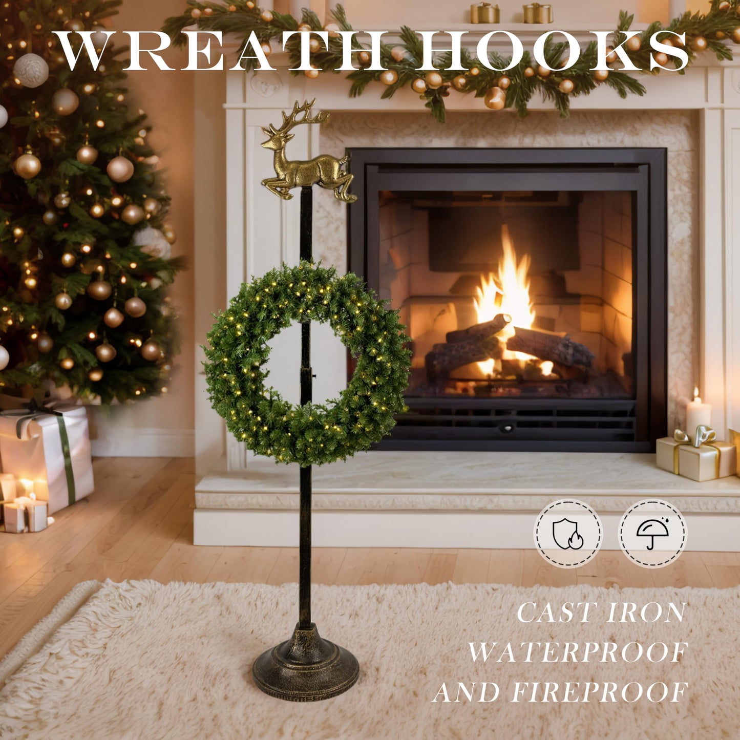Linton Arts Adjustable Cast Iron Reindeer Wreath Stand – Front Door Wreath Hanger & Display Hook,Wreath Stands for Display, Hats & Ornaments, Christmas Holiday Doorway Decor【wreath stand】