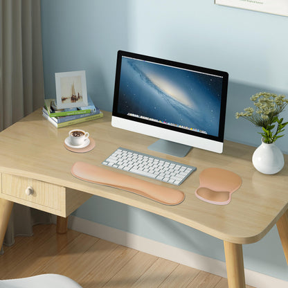 WINTOJO Wrist Rest Support for Mouse Pad Keyboard Set Circle Coaster Gaming Mouse Pad Ergonomic Gel Memory Foam Set for Computer, Laptop, Office, Pain Relief, Comfortably Typing Brown KM-32