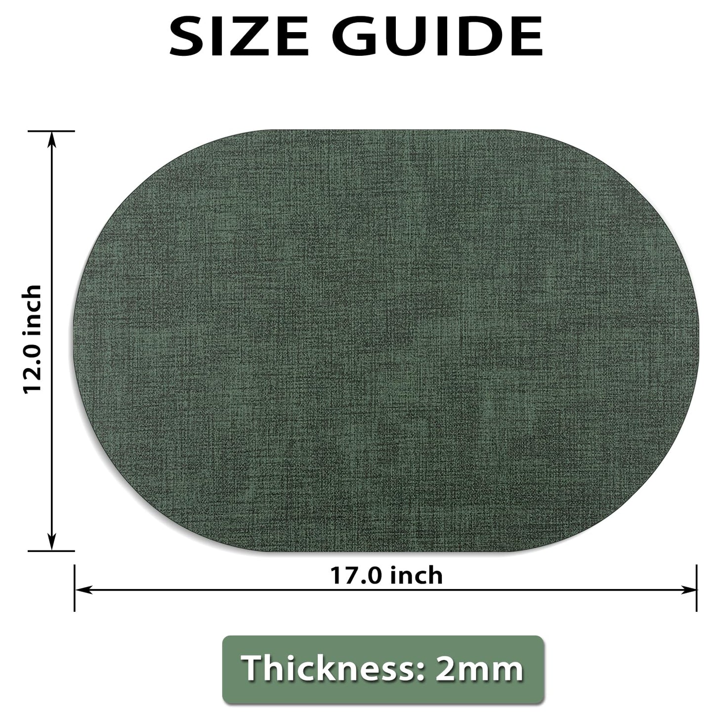 BARTHKIT Placemats Set of 6 - Washable Heat Resistant Table Placemats - Wipeable Faux Leather Oval Place Mats, Waterproof Table Mats for Dining Table, Green