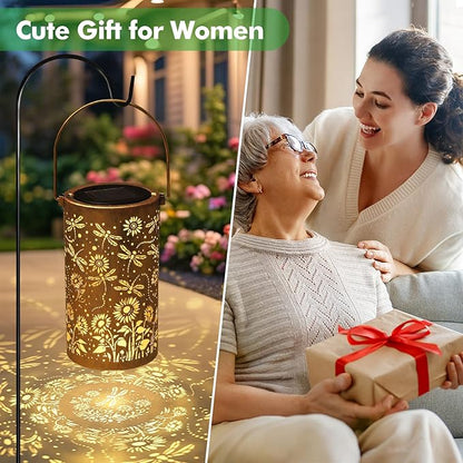 Fabuday Dragonfly Sunflower Solar Lantern Gift for Women - Outdoor Lanterns Waterproof for Patio, Yard, Porch and Pathway, Hanging Outside Garden Decor with Solar Power Lights
