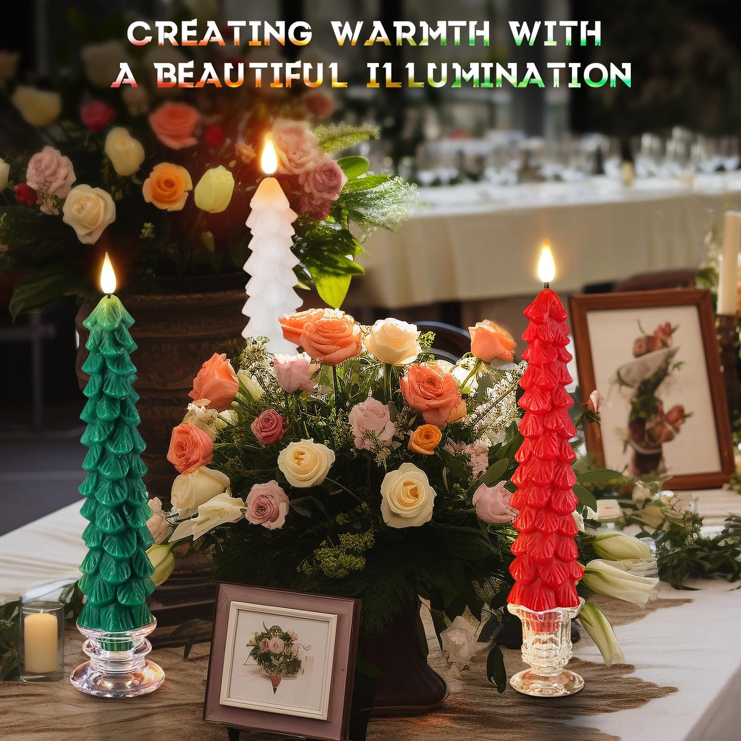PChero Christmas Tree Candles with Remote Timer, 3 Pack 9.7 Inches Real Wax Flameless Window Candles Battery Operated Taper Candle Sticks for Xmas Fireplace Holiday Party Home Room Decor