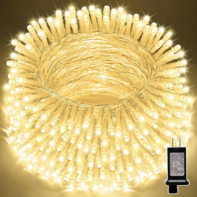 LAMPHOME 66ft Christmas Decorative Mini Lights,200 LED Transparent Wire Fairy Starry String Lights Plug in, 11 Lighting Modes, for Indoor Outdoor Xmas Tree Wedding Party Decoration (Warm White)