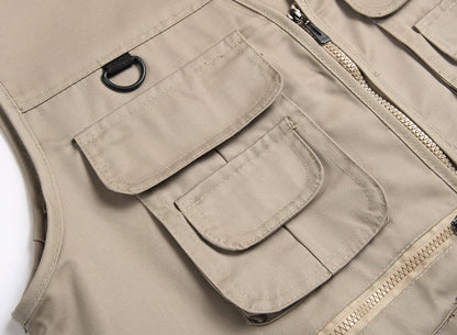 LISUHEPEAL Men's Fishing Vest Summer Outdoor Work Safari Travel Photo Khaki Vests with Multi Pockets For Men (S18-Khaki, XL)