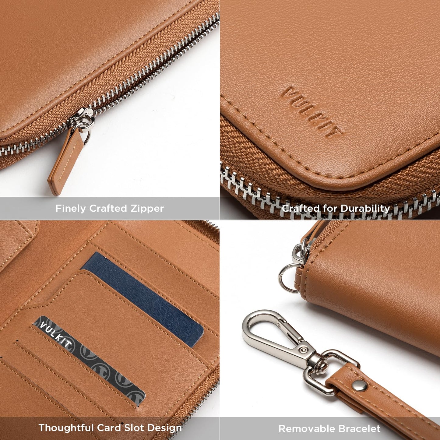VULKIT Leather Passport Holder Family Travel Document Organizer with RFID Blocking Travel Wallet Slim Dual Slots SIM Card and Multiple Card Holders for Men and Women (Brown)