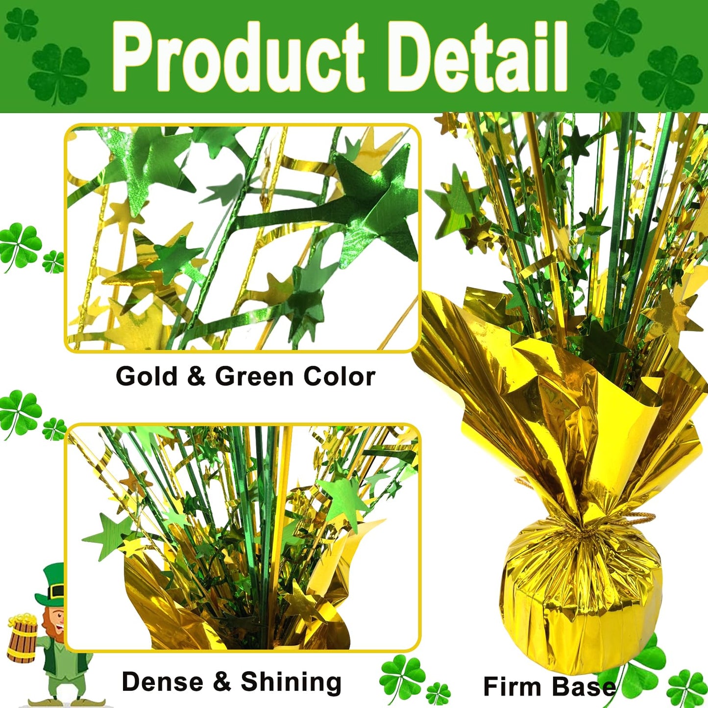 FUBININA 6 Pc St. Patrick's Day Party Decoration Metallic Foil Spray Centerpieces Star Burst Tabletop Decor for Irish St Patty's Day Jungle Animal Birthday Holiday Graduation Hawaiian Party Green Gold