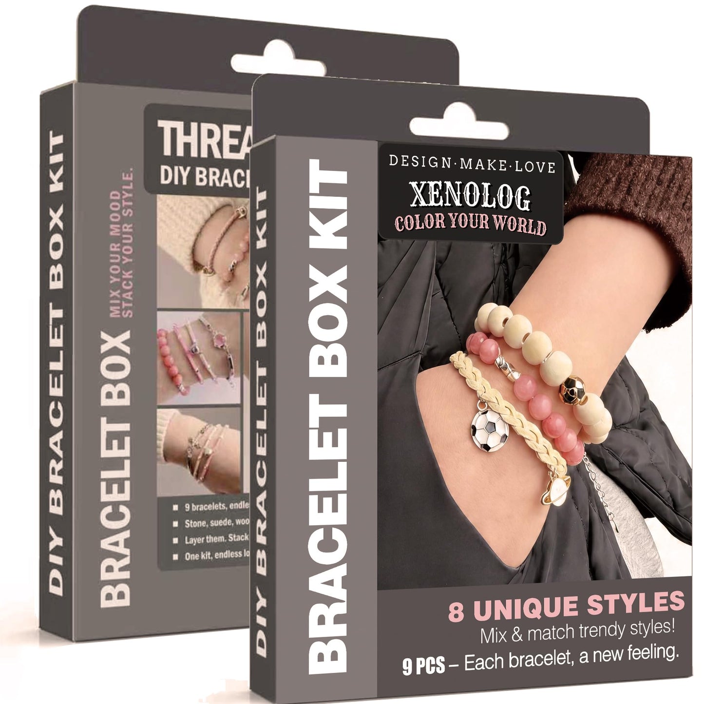 Xenolog Bracelet Making Kit – Pink Leather & Faux Suede Cords with Soccer Charm, 2026 Metal Charms, Jade & Wood Beads – DIY Friendship Bracelet Kit for Teens Girls Adults – Unique Gift for Soccer Fans & Graduation