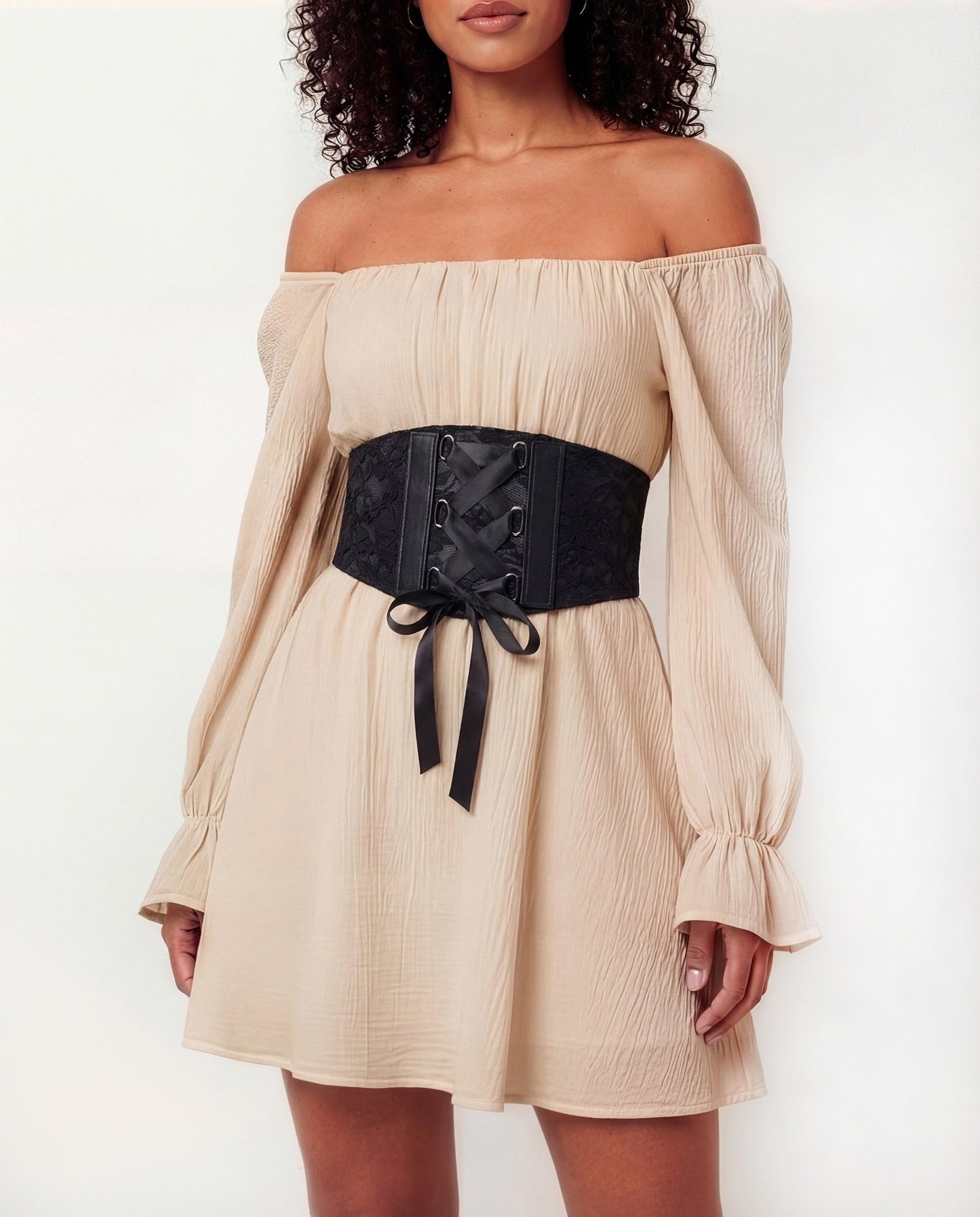 BlackButterfly 5.5 Wide Corset Waspie Elastic Lace Belt (Black, S)