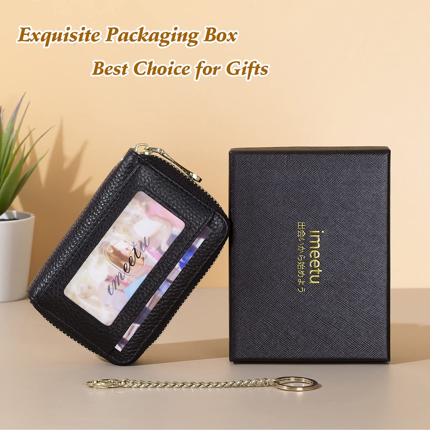 imeetu RFID Credit Card Holder, Small Leather Double Zipper Card Case Wallet for Women (Max,Black)
