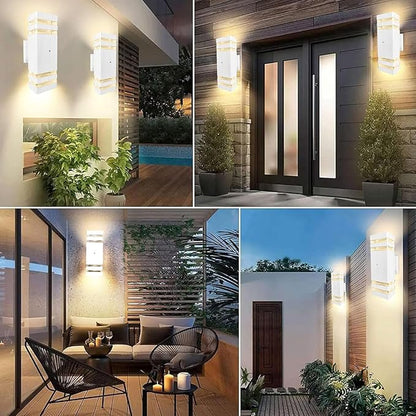 White Dusk to Dawn Sensor Outdoor Wall Lights, 2 Pack Up and Down Lights Outdoor Wall Mount Light, Aluminum Exterior Wall Sconces Waterproof Outside Lights for Porch Hallway Patio