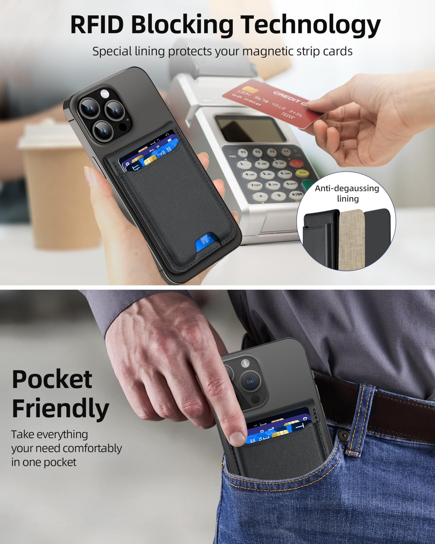 for Magsafe Wallet, Works with Apple Find My, Strongest Magnetic Wallet for iPhone 17/16/15/14/13/12 Series, for iPhone Walle t with Adjustable Stand, 6 Cards Holder, Vegan Leather, Black