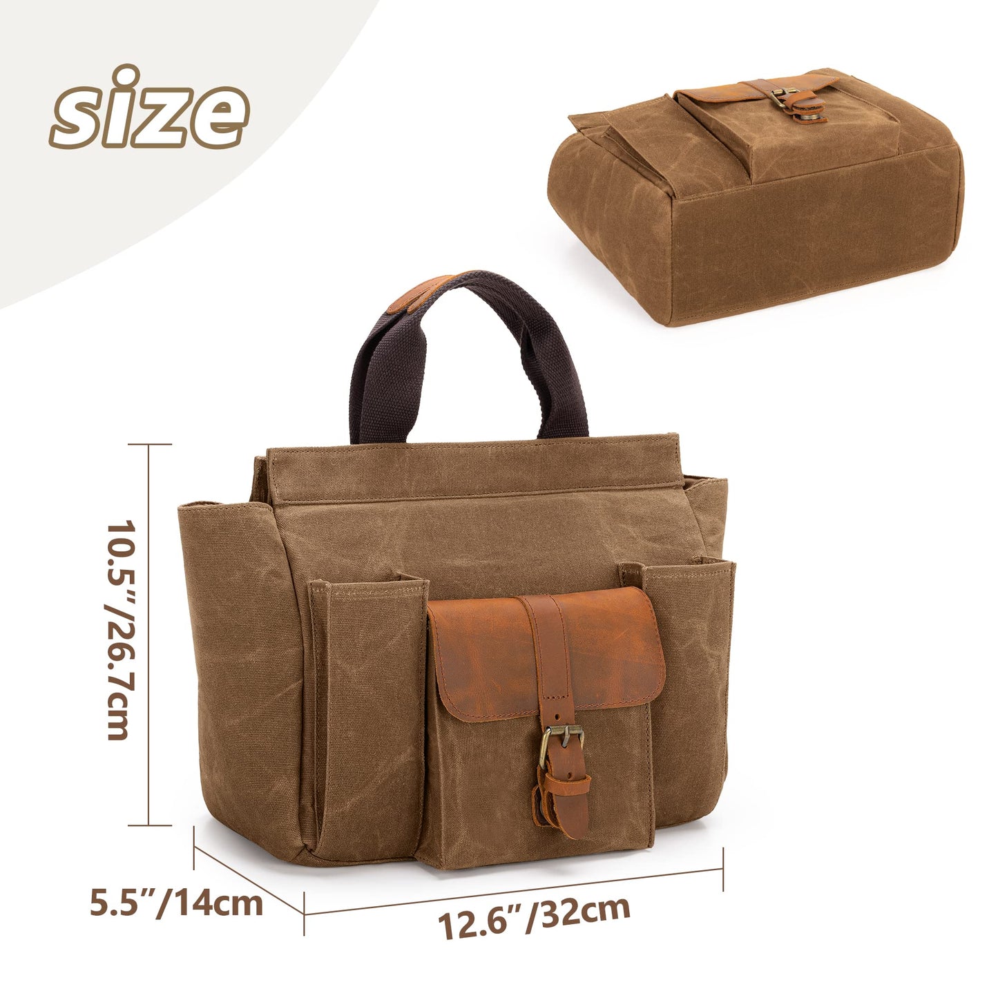 LoDrid Tote Bartender Bag, Genuine Leather Waxed Canvas Portable Carrying Cocktail Shaker Kit Bag with Handle for Travel Home Indoor Outdoor Party (Bag Only)(Patent Design)