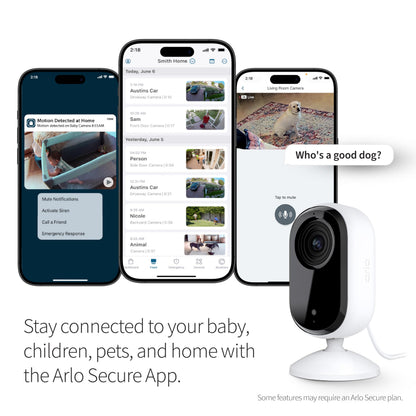 Arlo Essential Security Camera 2K | Indoor Only| 2nd Gen | Baby Monitor & Pet Camera | Wired Automated Privacy Shield, 2-Way Audio, Night Vision, Live Stream, Motion Alerts & Notifications White,1 Cam
