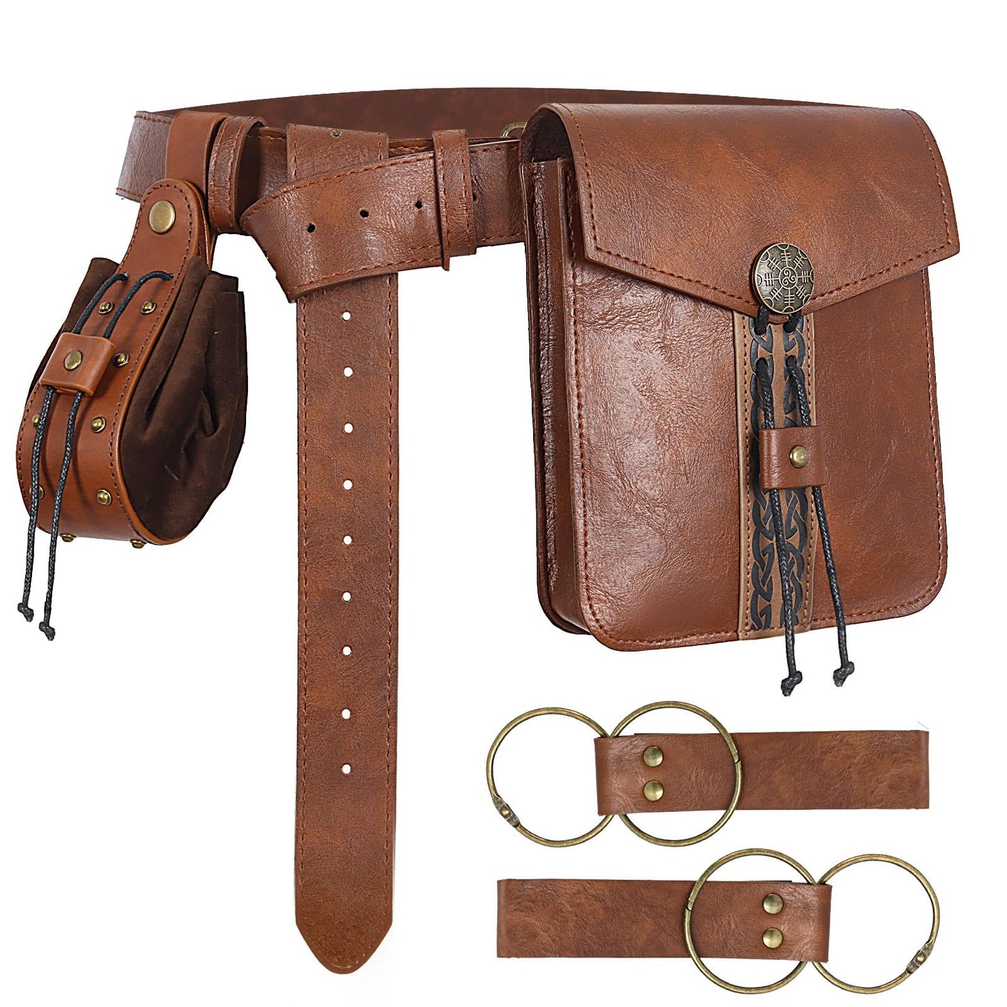 Treature Medieval Belt Pouches - Renaissance Belt Pouch Coin Purse Skirt Hike Set - Medieval Pirate Costume Halloween Cosplay for Ren Faire. (Brown)