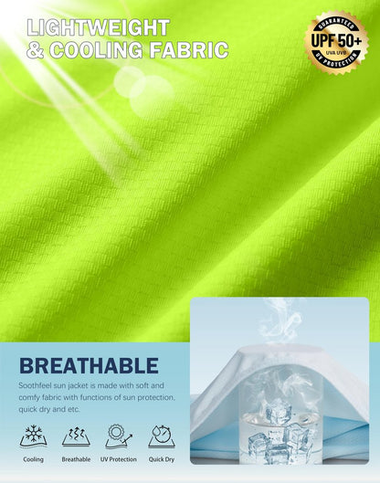 Soothfeel Women's UPF 50+ Sun Protection Hoodie Jacket Lightweight Long Sleeve Sun Shirt for Women with Pocket Hiking Outdoor(Fluorescent Green, X-Large)