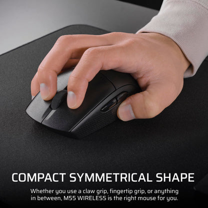 Corsair M55 Wireless Lightweight FPS Gaming Mouse – 2.4GHz & Bluetooth – 24,000 DPI – Long-Lasting Battery Life – Six Programmable Buttons – Textured Side Grips – Black