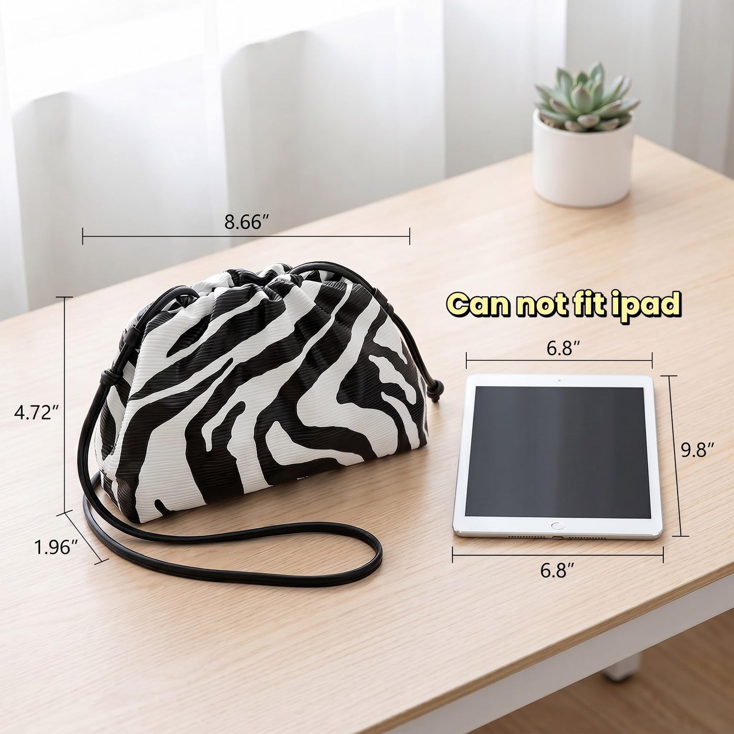 FUTTSPAI Zebra Print Clutch Purse Soft PU Leather Dumpling Cloud Bag Ruched Oversized Evening Crossbody Handbag for Women Everyday Party, Small