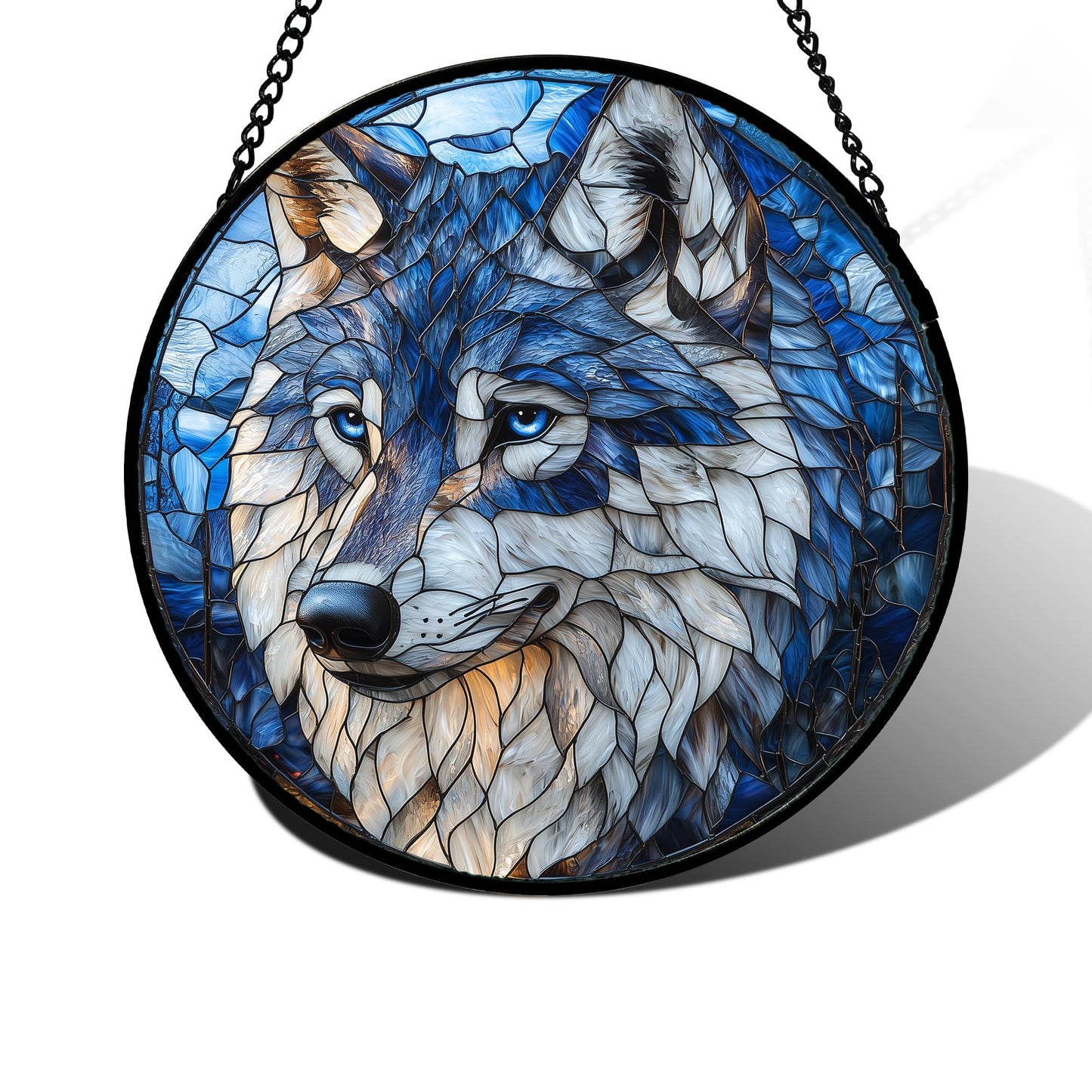 DASTOLL Stained Glass Window Hanging - Funny Wolf Suncatcher Ready to Hang Window Doors Home Decoration and Christmas, Mother's Day Birthday Gifts for Women, Men, and Mom 7.8x7.8 in
