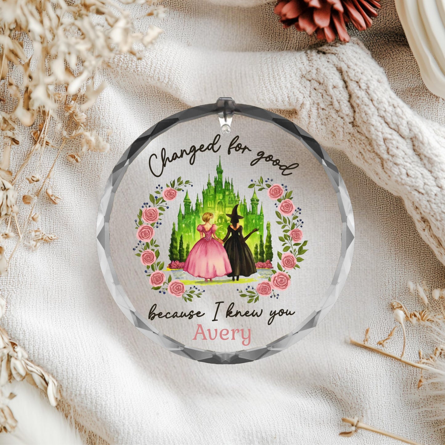 Wicked Christmas Glass Ornament, Elphaba Glinda Ornament, Change for Good, Friendship Broadway Wicked Musical (Glass, 1)