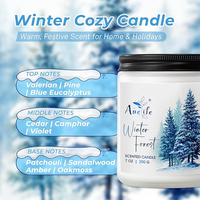 Winter Forest Candle | Pine Cedarwood Scented Soy Candles - Fresh Evergreen Aromatherapy Candles for Home, Holiday Candle Gift for Women & Men, Winter Christmas Home Décor