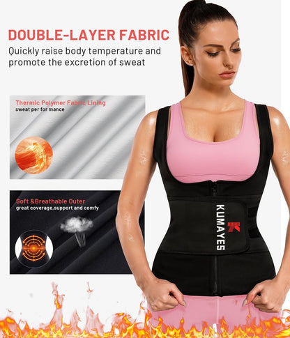 KUMAYES Womens Waist Trainer Corset Sauna Sweat Suit for Women Trimmer Workout Belt Corset Vest Body Shaper Shirt Band Black