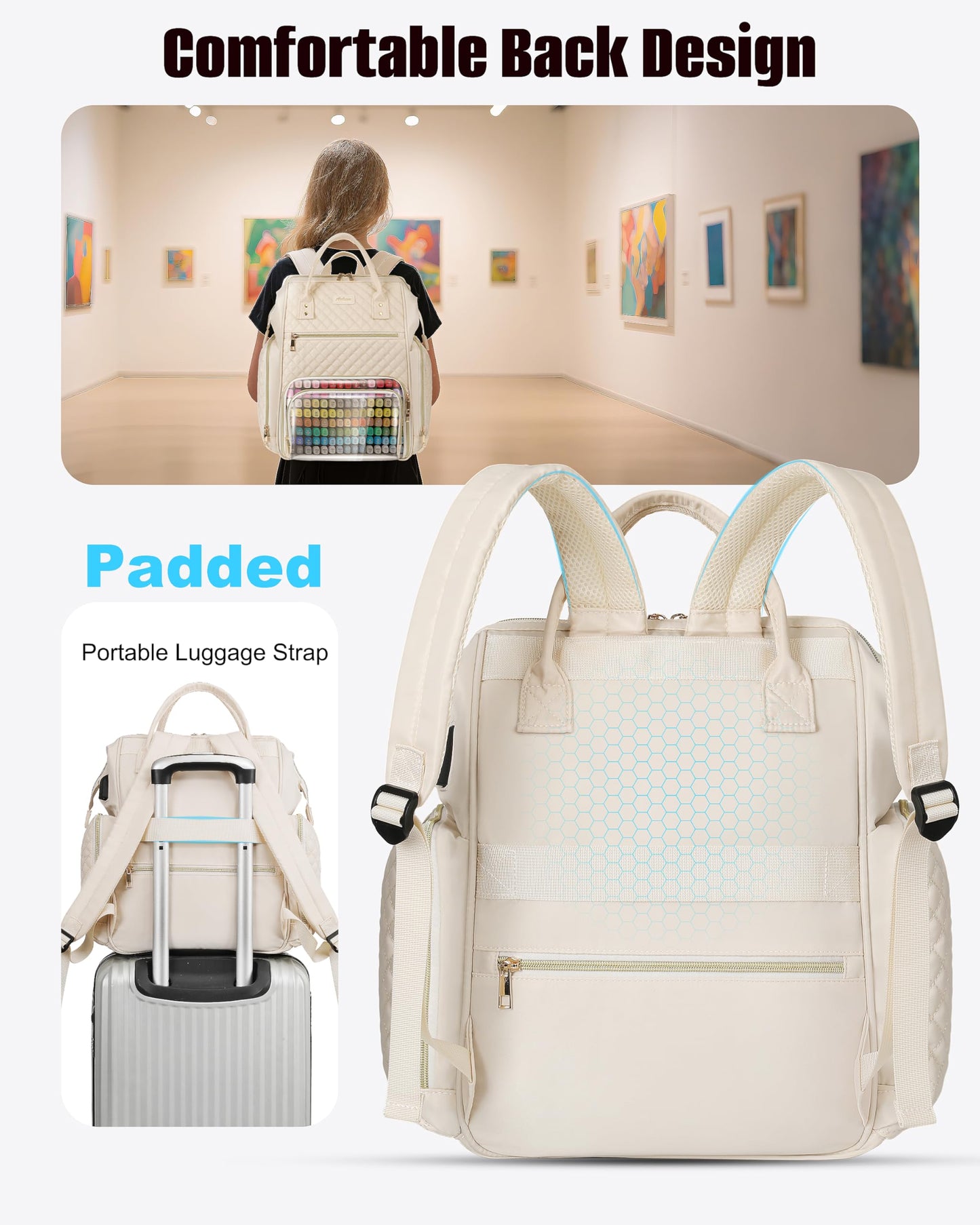 Awlcaw Marker Organizer Case Bag, Large Markers Storage Backpack with USB Port for Artists, Illustrators, Creatives, Pen Travel Holder Case Bag for Art Creativity Craft Supply, Beige