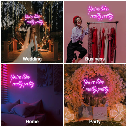 You're Like Really Pretty Neon Sign, Pink Handmade You're Like Really Pretty Led Neon Light Timer Dimmer for Wedding, Girls Room Bachelorette Party Home Dorm Bedroom Birthday Christmas Gift - 15.6''