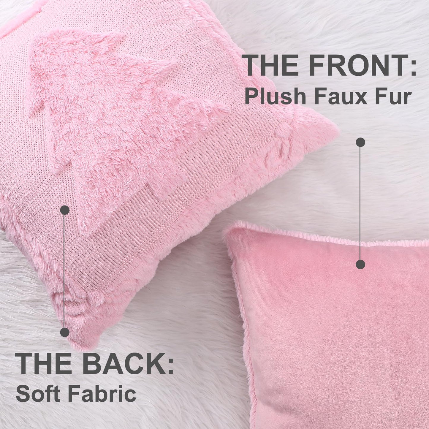 Remagr 2 Pack Christmas Tree Pink Pillow Covers 18 x 18 Inch Pink Bow Throw Pillow Covers Soft Plush Faux Fur Cushion Case for Christmas Bedroom Sofa Winter Home Holiday Decor
