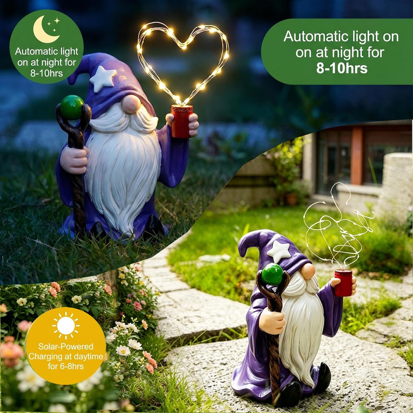 Joint Honglin Solar Wizard Gnome Garden Statue with Variable LED Fairy Lights, Patriotic Star Hat Gnome Figurine, Outdoor Waterproof Resin Garden Decor for Yard Lawn Patio Gift (Firework Gnome)