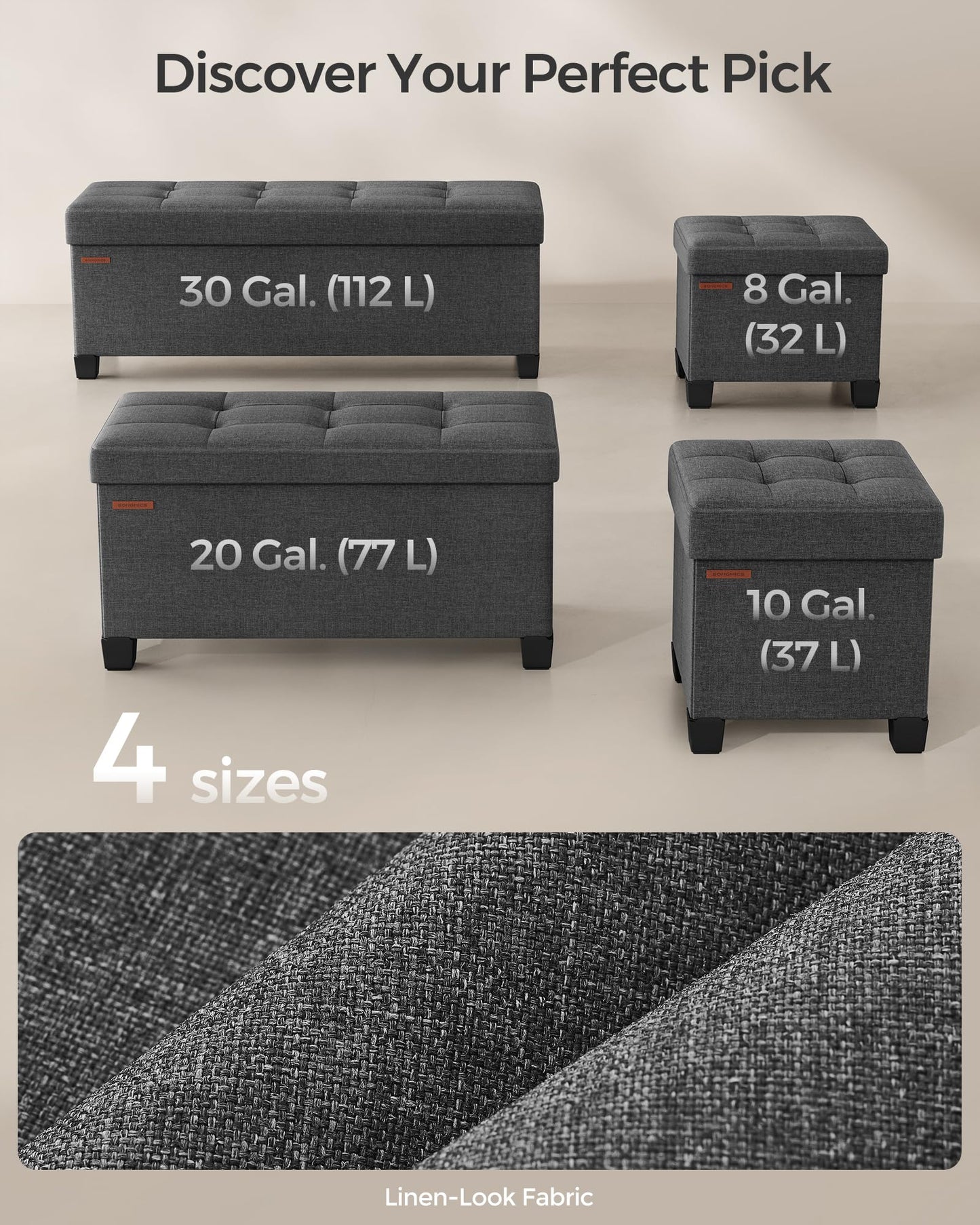 SONGMICS Storage Ottoman, Small Ottoman Foot Rest with Legs, 12.6 x 15.7 x 13.2 Inches Foot Stool, Load up to 660 lb, for Living Room, Bedroom, Dorm, Slate Gray ULSF012G01