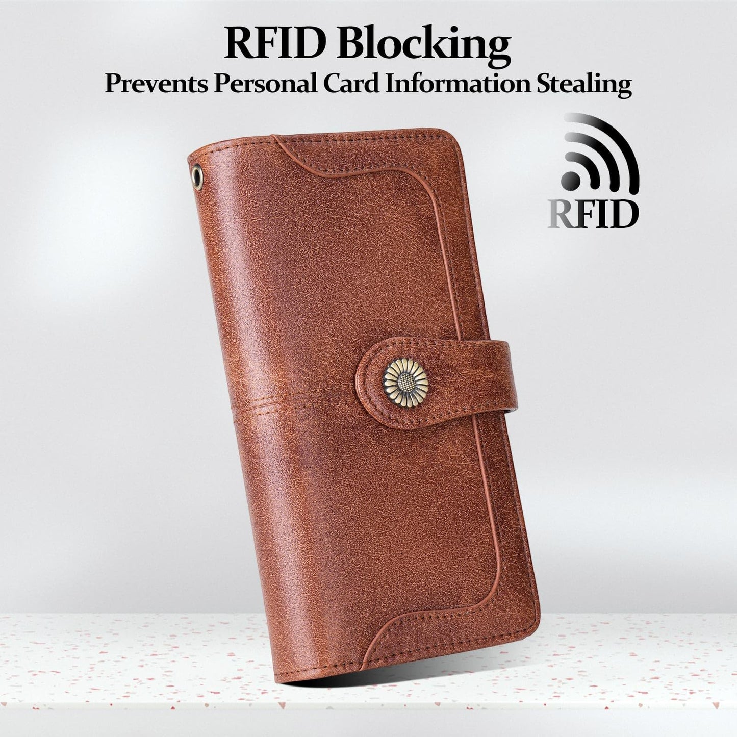 FALAN MULE Women's Wallet Leather RFID Blocking Large Capacity Trifold Ladies Wallet Wristlet Clutch Card Holder
