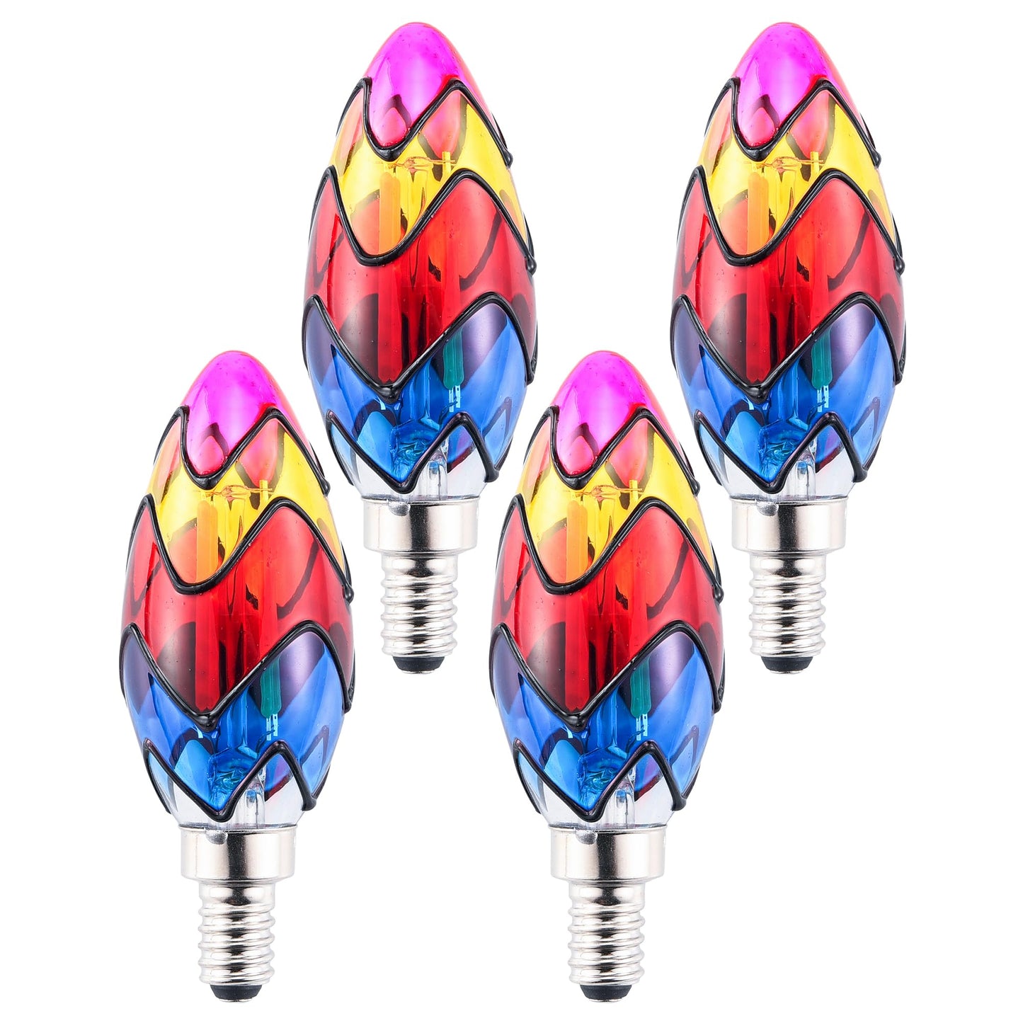 Kitmose 4 Pack Stained Glass Light Bulbs, LED Edison Light Bulb E12 3.5W Replacement Light Bulbs Tiffany Style for Bedroom Living Room Home Christmas Decoration