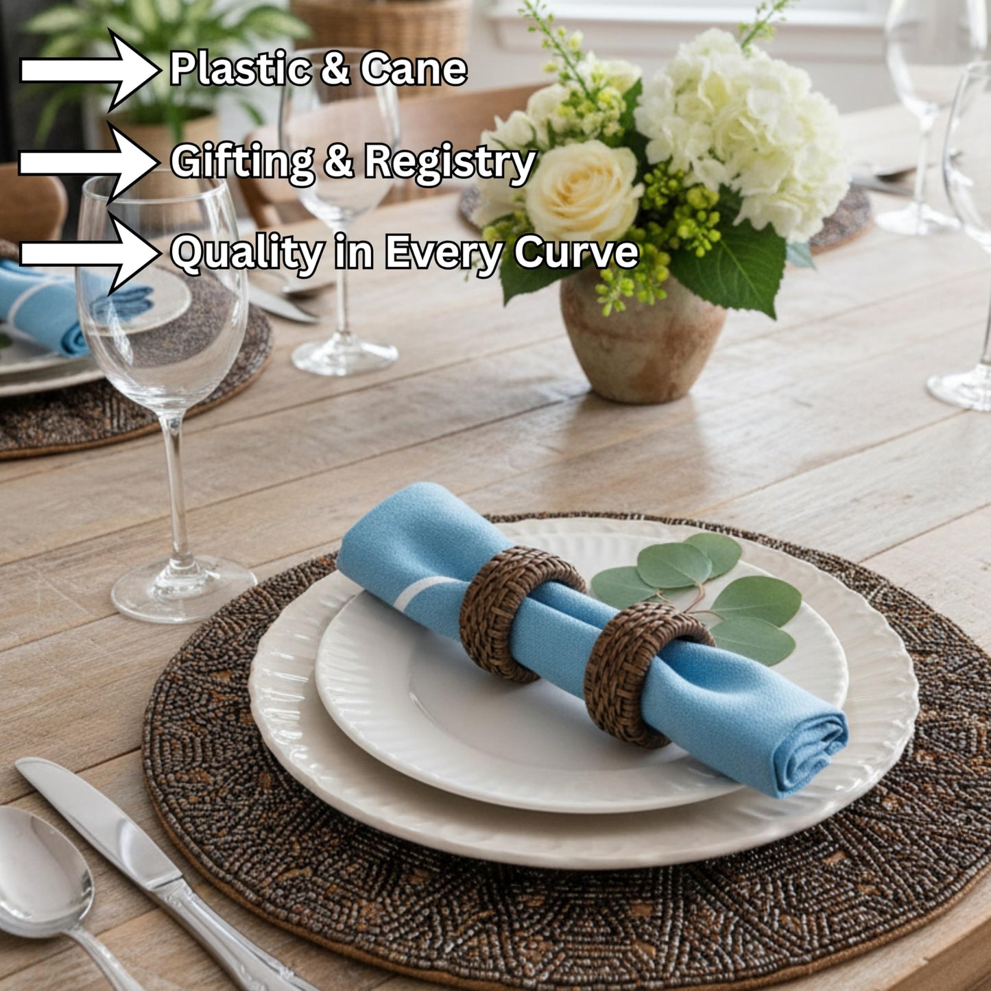 CLEENTABLE Decorative Jute Napkin Ring, Cane Napkin Rings Set of 12 - Hand Woven Napkin Holders for Farmhouse, Rustic, Holiday, Wedding, Easter, Thanksgiving, Xmas, Boho & Fall Table Décor (Walnut)