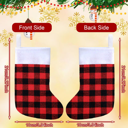 Skylety 24 Pcs Mini Christmas Stockings 8.27 Inch Small Buffalo Plaid Red Black Stockings Hanging Ornament Classic Bulk Christmas for Family Holiday Party Gift Xmas Tree Decoration