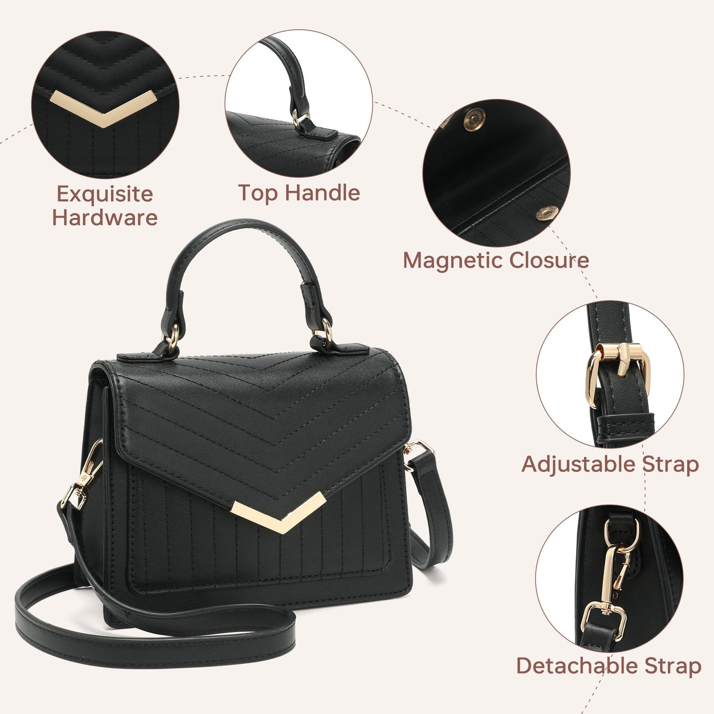 Goinsound Top Handle Purse Women's Top-Handle Handbags quilted flap Black crossbody purse women purses and handbags