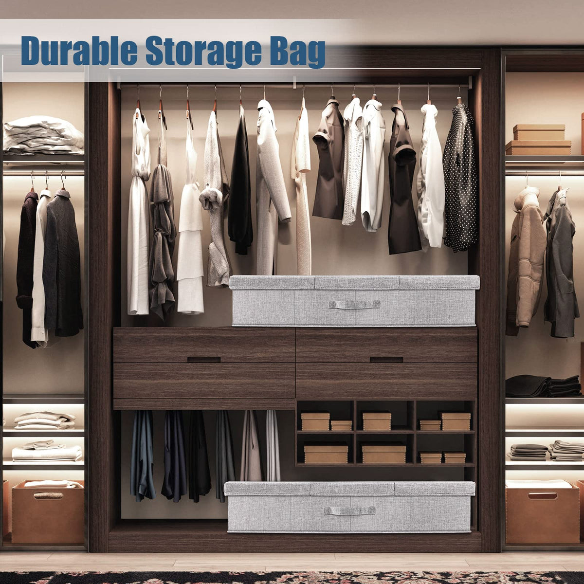 Supowin Underbed Storage Containers Bin with Lids, Large Under Bed Storage Organizer Box with Handle, Foldable Under the Storage Bags for Organizing Clothes, Shoes, Blankets, Pillows