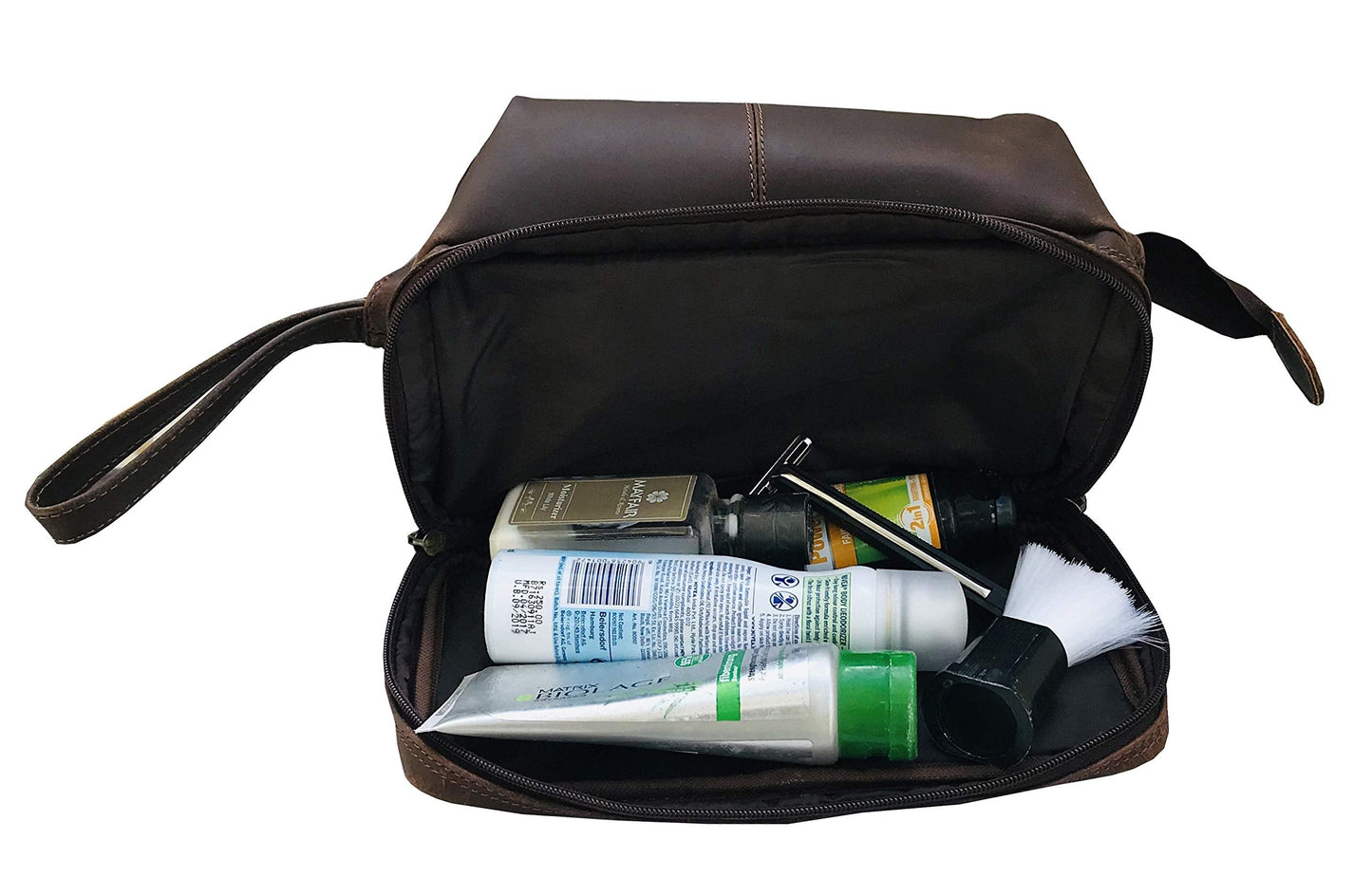 18" Messenger Laptop Briefcase Bag For Men With Vintage Leather Toiletry Dopp Kit