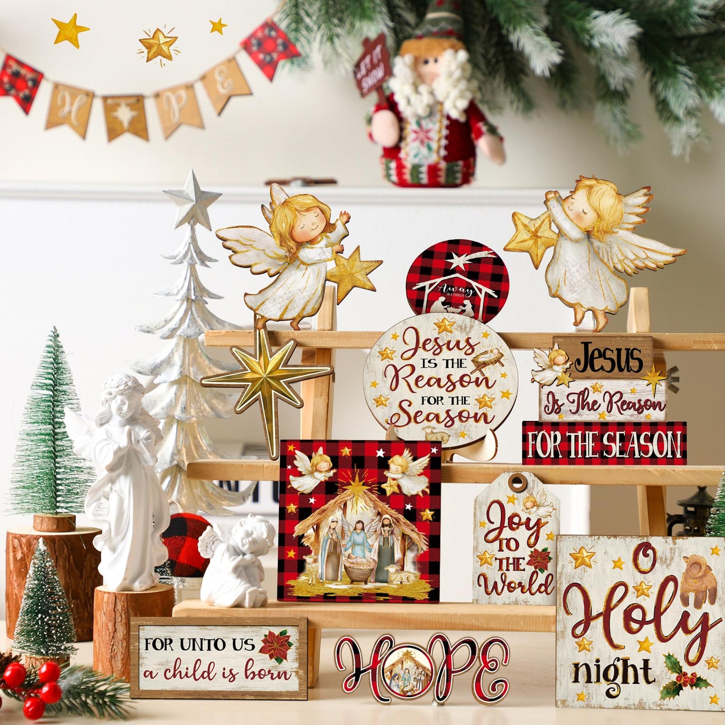 Vercraft 18 Pcs Graduation Tiered Tray Decorations Class of 2026 Tiered Tray Decor Black White Grad Wooden Signs Farmhouse Table Shelf Decoration for Graduation Party Supplies(Nativity Scene)