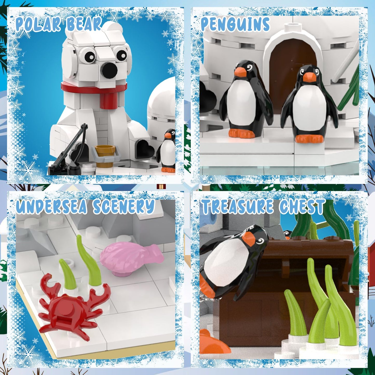 aphpaio Christmas Polar Bear and Penguin Building Set, Sea Animals Building Kit Winter Village, Includes Igloo Fish Crab Sea Animals, Brithday Gift for Boys Girls Aged 8+ (286Pcs)