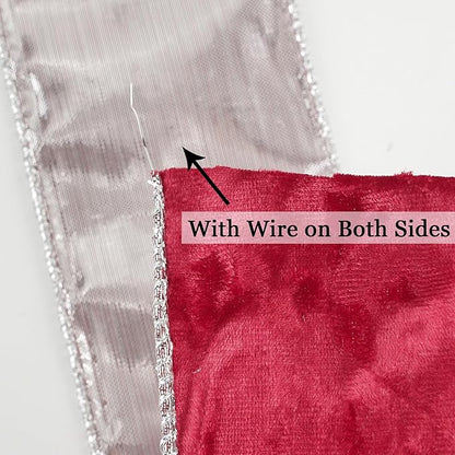 MEEDEE 2.5 inch Red and Silver Velvet Wired Ribbon 10 Yards Two Tone Velvet Christmas Ribbon for Christmas Tree, Garlands, Gift Wrapping, Wreaths, Bow Supply, Holiday Home Decor