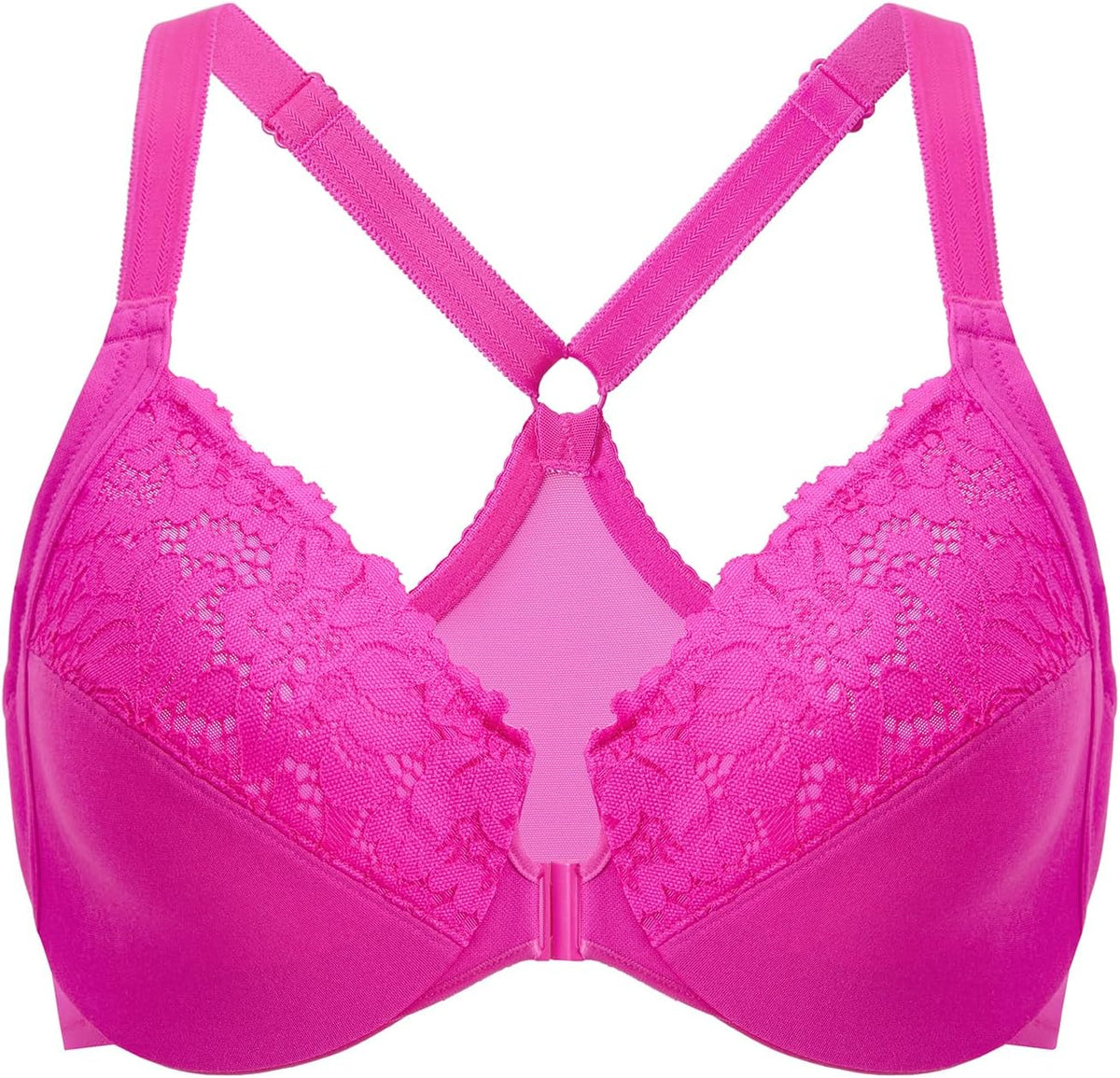 DELIMIRA Women's Front Closure Plus Size Full Coverage Lace Underwire Racerback Bra