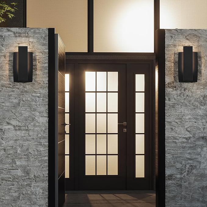LamQee Modern Outdoor Wall Lights for House LED Integrated, Aluminum Outdoor Porch Light Fixture Wall Mount, 3000K 10W Exterior Wall Sconce Lighting Patio Front Door Garage Indoor, Matte Black