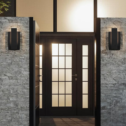 LamQee Modern Outdoor Wall Lights For House LED Integrated, Aluminum Outdoor Porch Light Fixture Wall Mount, 3000K 10W Exterior Wall Sconce Lighting Patio Front Door Garage Indoor, 2 Pack, Matte Black