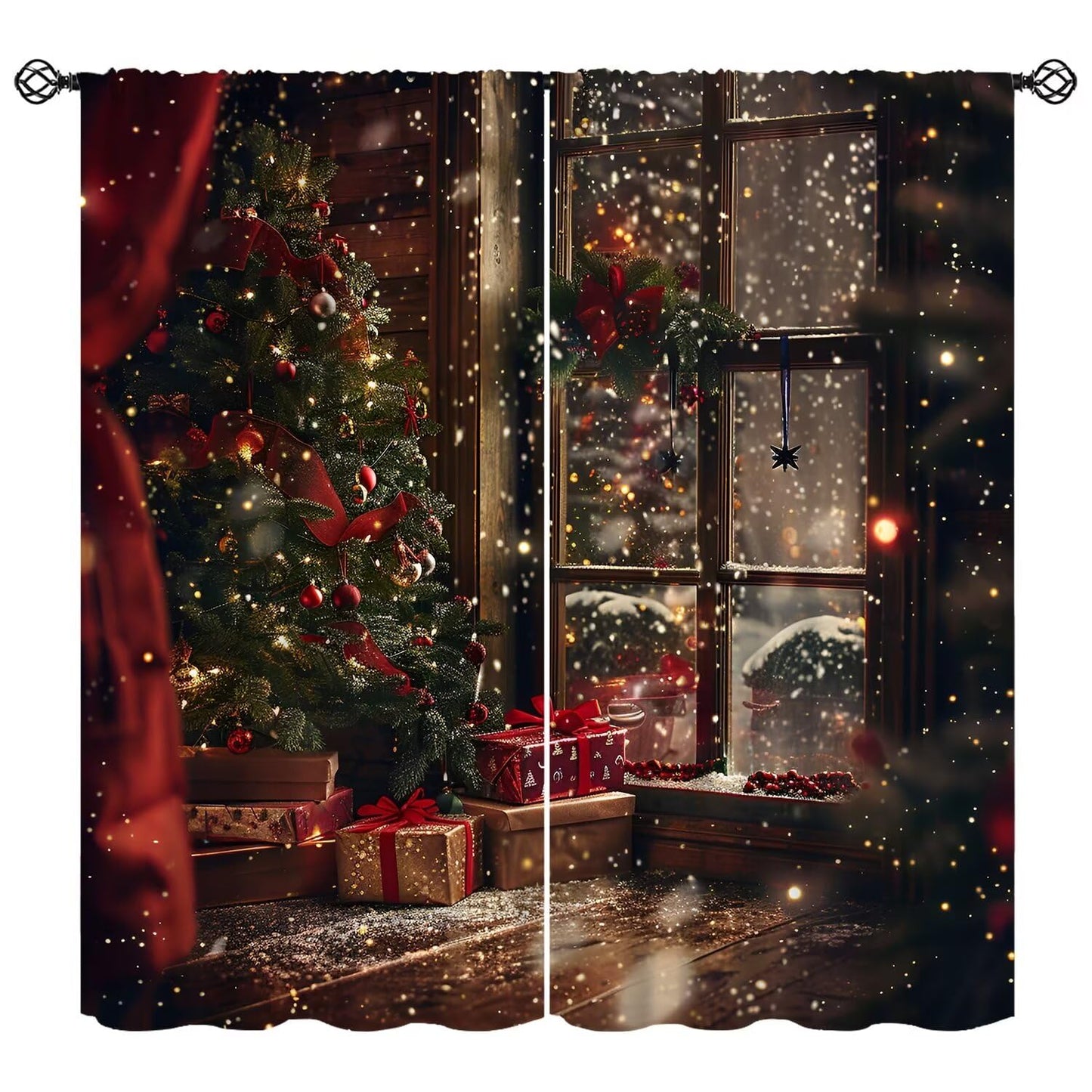Merry Christmas Curtains Happy New Year Christmas Tree Snowflake for Living Room Bedroom Blackout Decor Window Drapes 52" W X 84" L